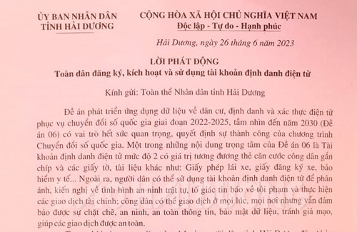 Hải Dương phát động toàn dân đăng ký, kích hoạt và sử dụng tài khoản định danh điện tử